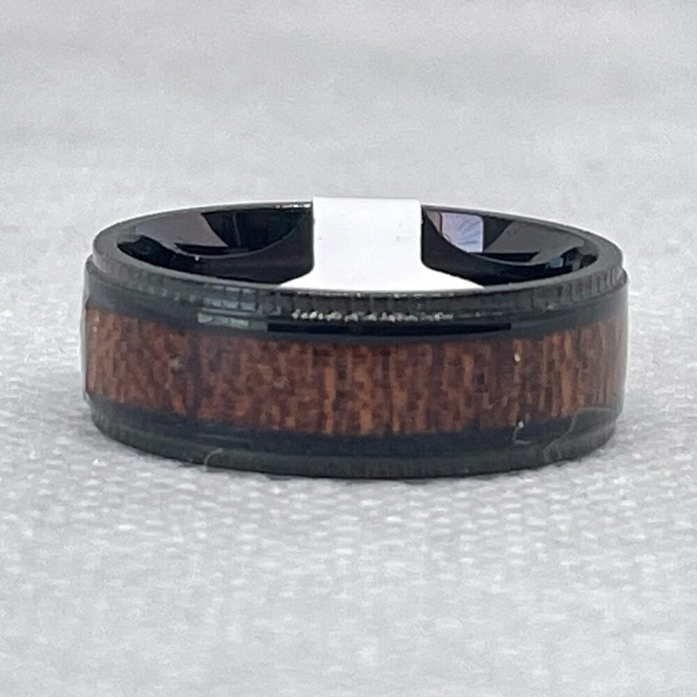 8mm Tungsten Carbide Koa Pattern Inlay & Etched Edge Band Ring Size 10
